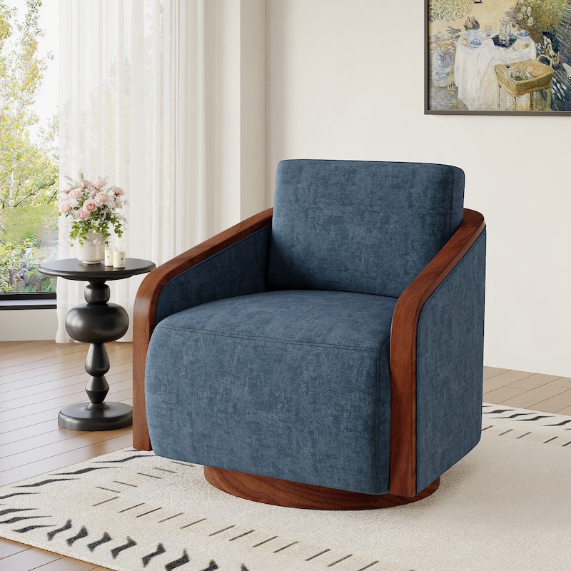Modern Upholstered Swivel Accent Chair - Navy