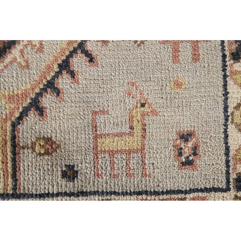 Geometric Beige Kazak Indian Runner Rug Handmade Wool Carpet - 2'5"x 7'8"
