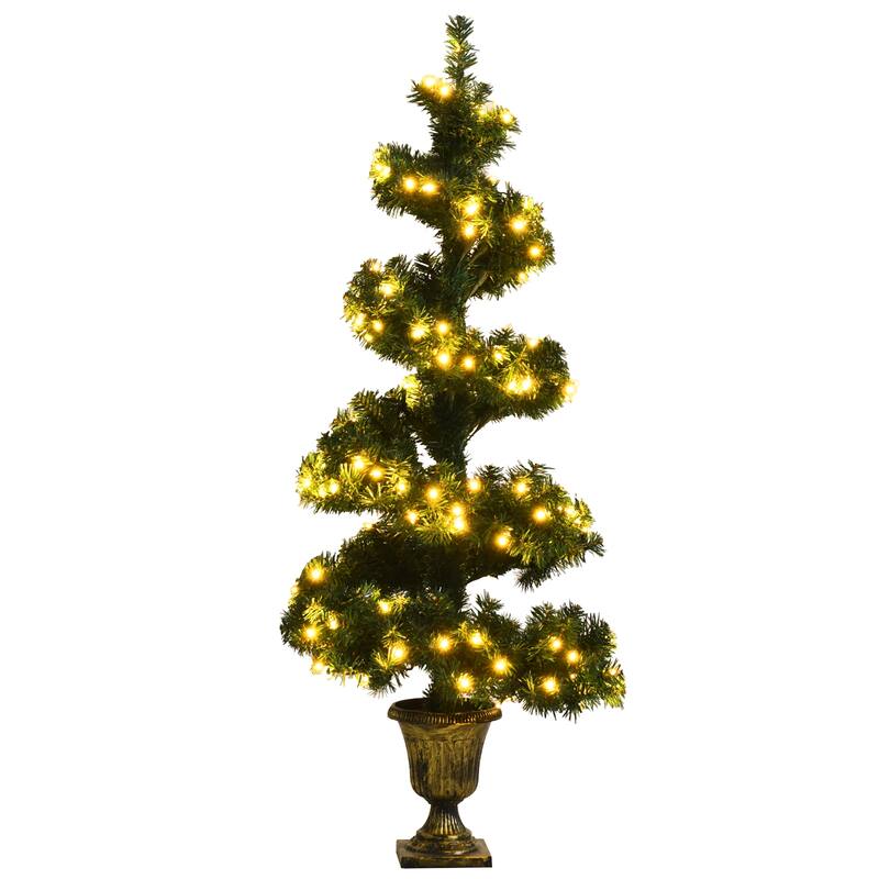 4FT Pre-lit Spiral Artificial Christmas Entrance Tree w/ Lights &