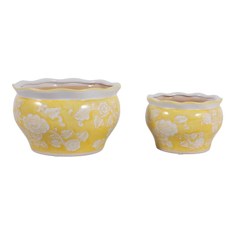 Traditional Ceramic Chinoiserie Planters - Set of 2