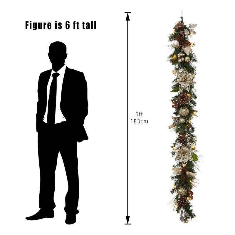 6ft Festive Decor Battery Operated Pre-Lit Christmas Garland - N/A