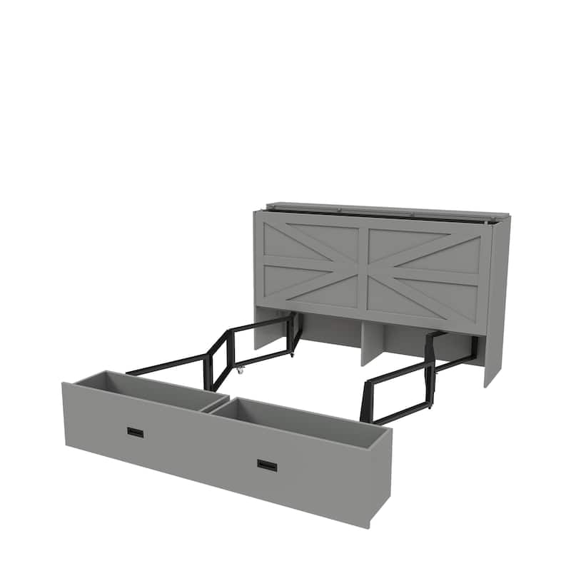 Hidden Folding Murphy Bed with Storage Drawers/Charging Station/Foldable Mattress/Full Size Mobile Cabinet Bed Frame/Noise-free