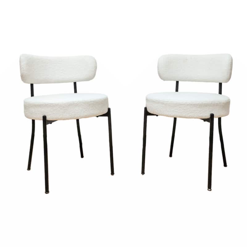 White Dining Chairs Set of 2, Mid-Century Modern Dining Chairs with Black Metal Legs