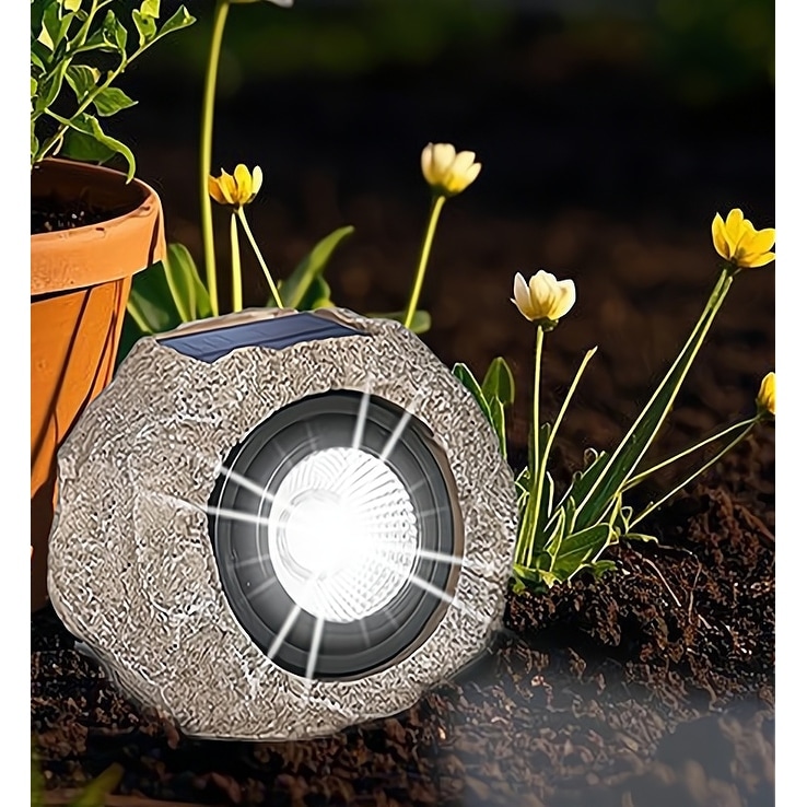 Solar Rock Light Outdoor LED Waterproof Pathway Garden Spotlight - Brown