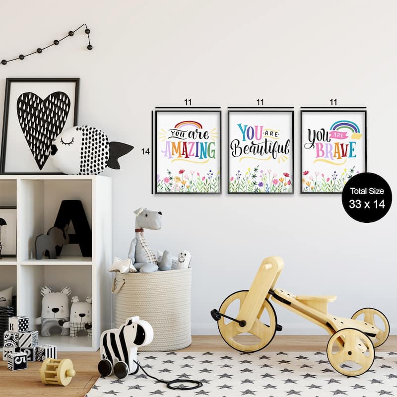 Stupell Confidence Sentiments with Florals Framed Giclee Art Design By Kim Allen (Set of 3)