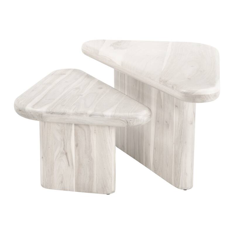 HomeRoots Set of Two Natural Solid Wood Triangle Pedestal Nested Coffee Tables - 39.00 in. x 18.50 in. x 25.00 in.