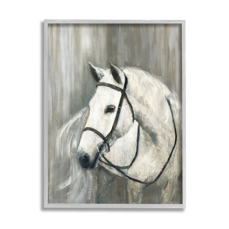 Stupell White Horse Riding Bridle Contemporary Equestrian Portrait Framed Wall Art