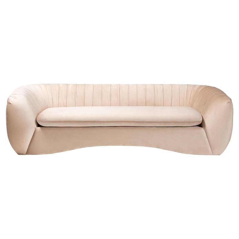 Adanna Glam and Luxe Champagne Beige Velvet Fabric Sofa