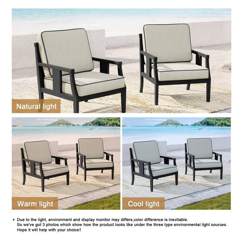 Black Wood Patio Accent Chairs with Water-Resistant Cushions