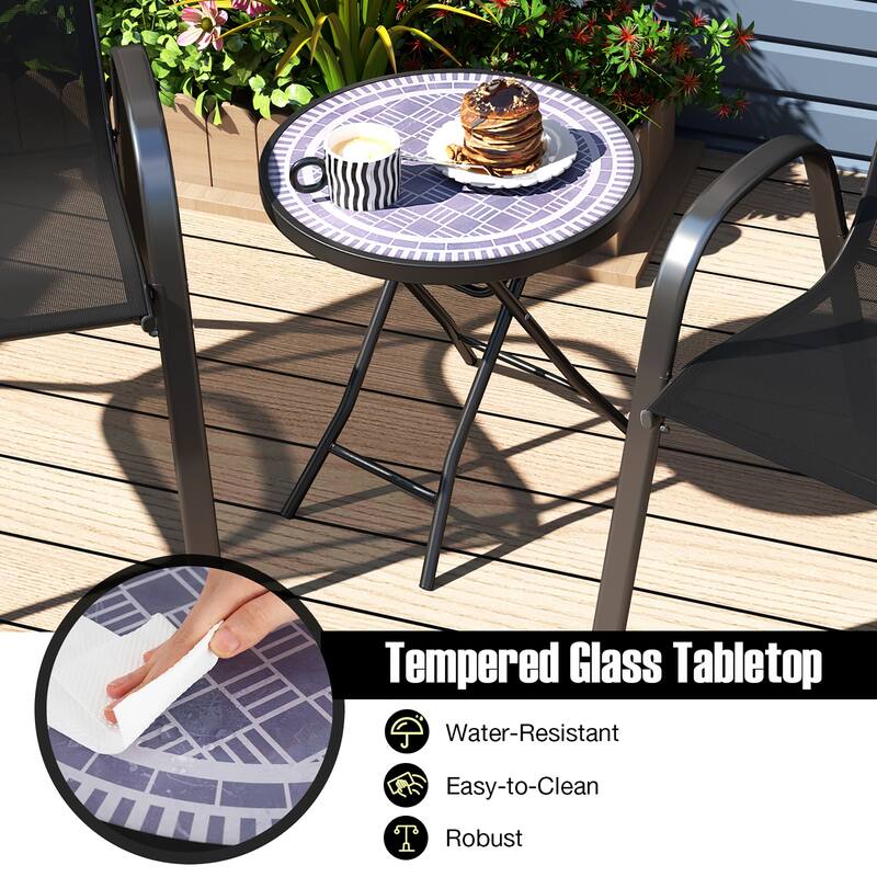 Gymax Round Folding Side Table 18 Inch Patio Coffee Table w/ Tempered