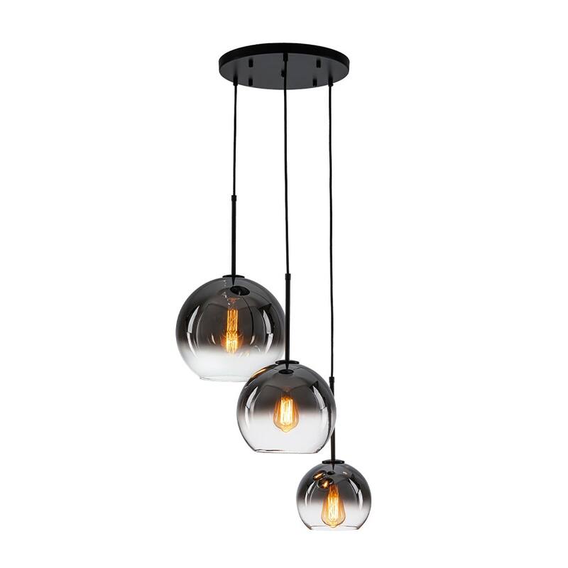 3-Light Round Polished Glass Globe Bubble Pendant Light