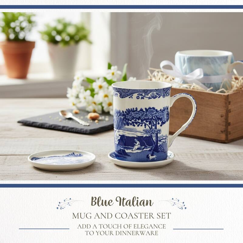 Spode Blue Italian Mug and Coaster Set