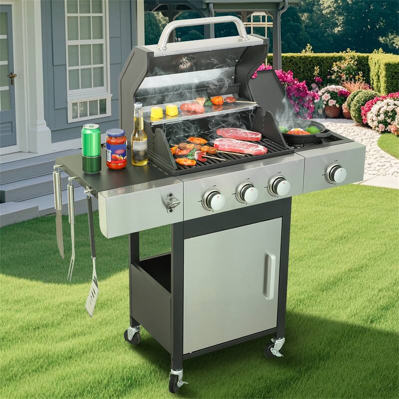 37230BTU Output 3 Burner Propane Gas BBQ Grill with Side Burner