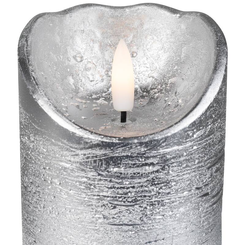 LED Flameless Flickering Pillar Christmas Candle - 4" - Silver