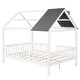 preview thumbnail 9 of 7, White+Gray Pine Wood House Platform Bed with Roof and Fence