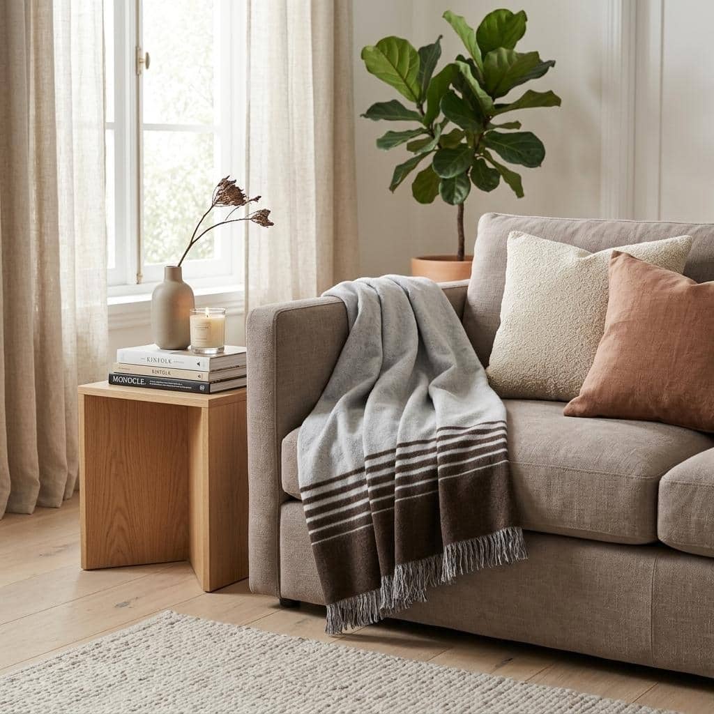 HomeRoots Black and Gray Woven Microfiber Striped Throw Blanket with Fringe