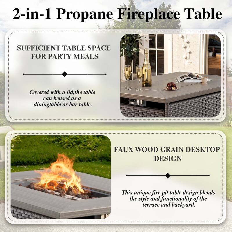 Outdoor Fire Table with Patio Funiture Set