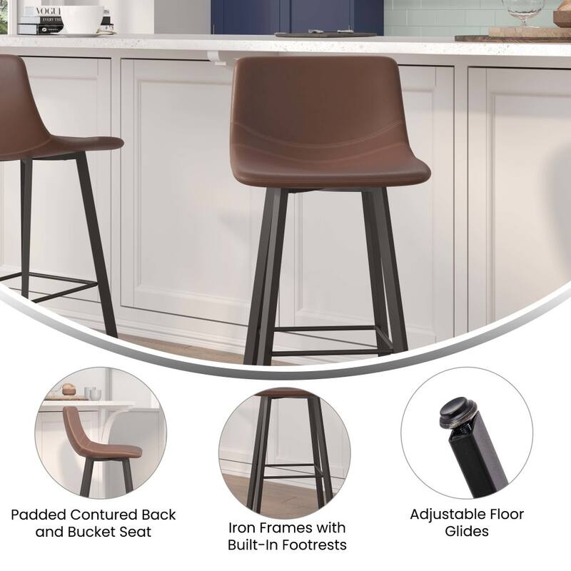 Set of 2 Armless Upholstered Metal Counter Stools