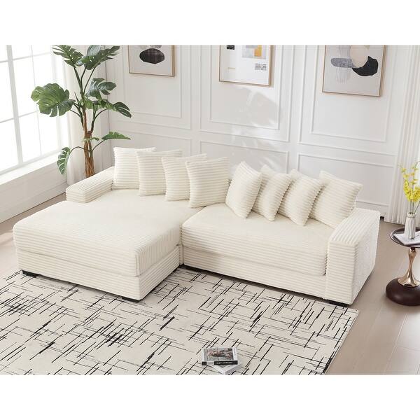 Oversized Two-Piece Couches, L Shaped Sofa, Corduroy, Right Chaise Daybed,with Armrests,Eight Throw Pillows,Corner Sofa