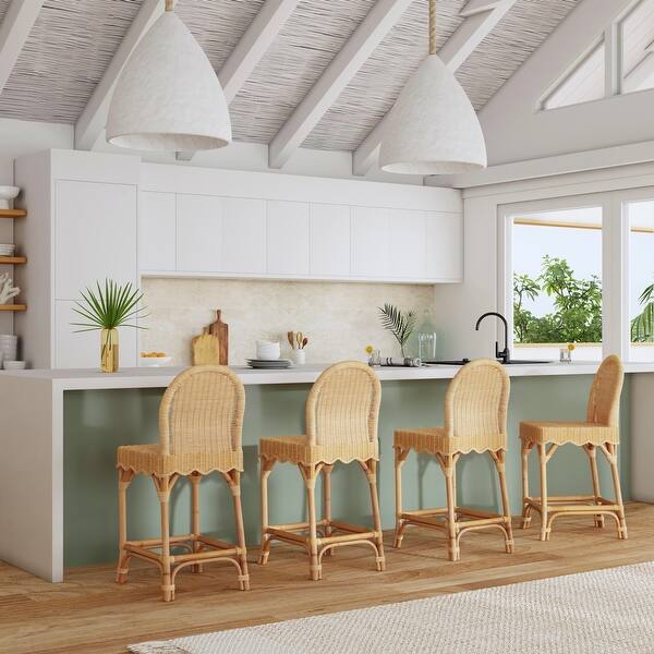slide 2 of 8, Flora Rattan 24" Scalloped Edge Counter Stool