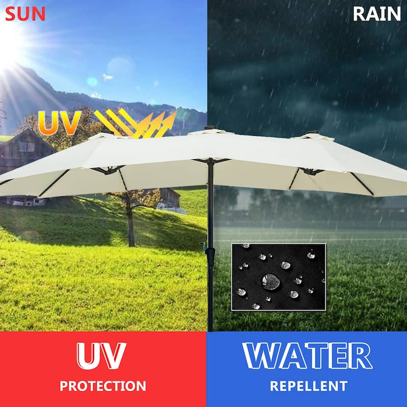 Ainfox 15ft Patio Umbrella with Base Outdoor Umbrella with Lights