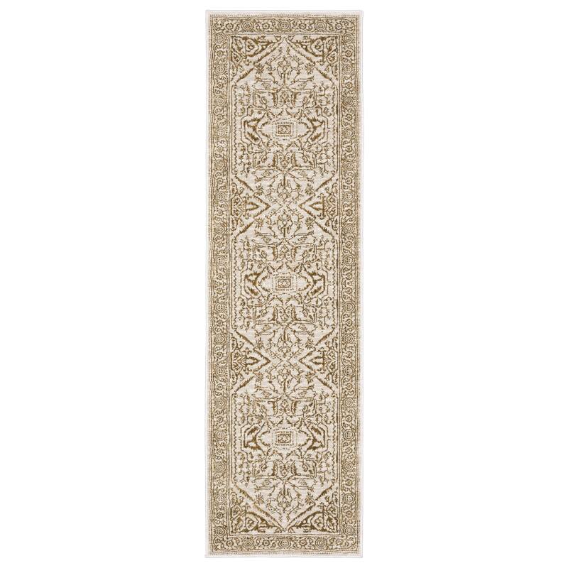 Style Haven Ingram Two-Tone Traditional Medallion Area Rug - 2' 3" x 7' 6" - Ivory/ Gold - Runner
