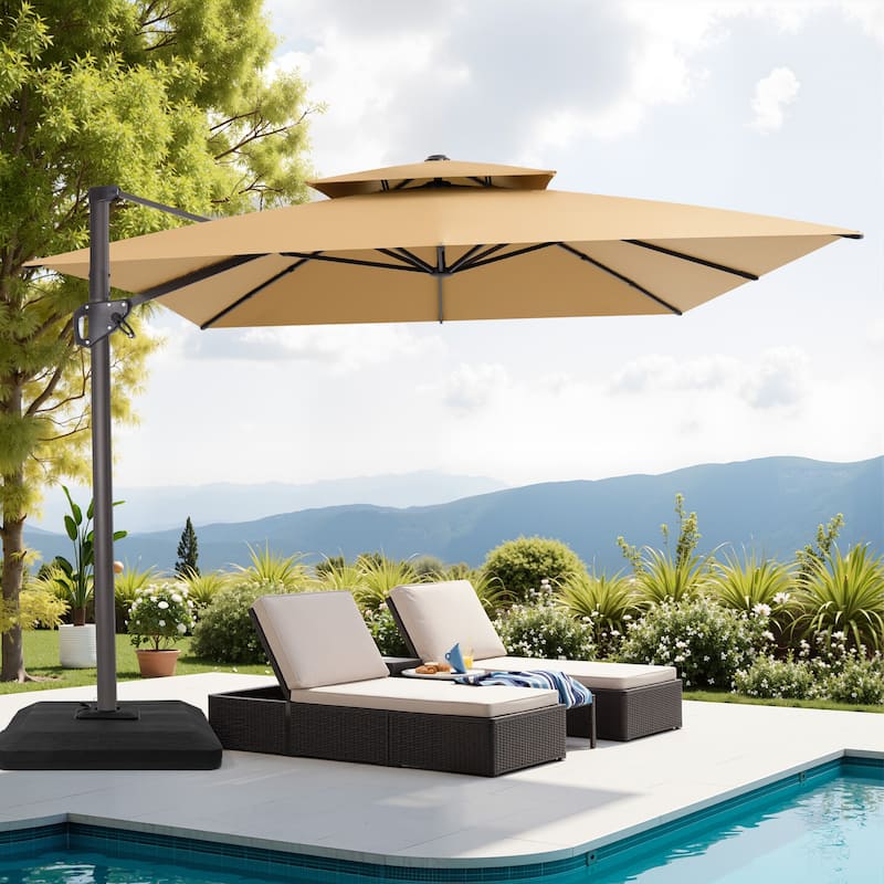 VredHom Patio Outdoor 9 x 11 FT Cantilever-Offset Umbrella with Premium Weight Base