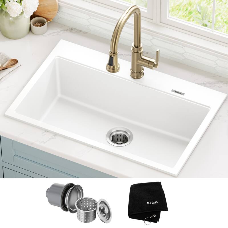 KRAUS Granite 31 inch 1-Bowl Undermount Drop-in Kitchen Sink - White