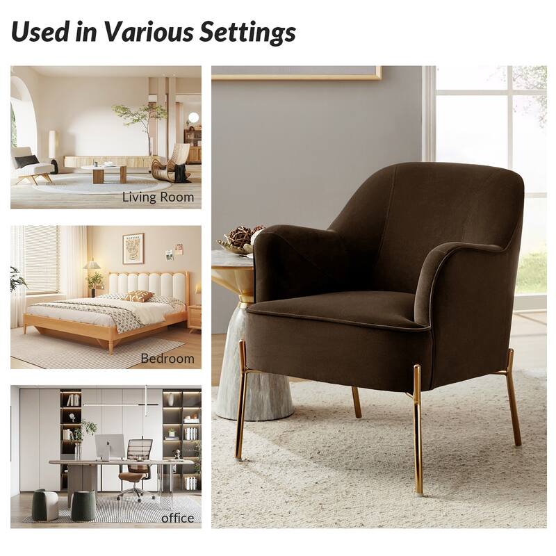 Nora Modern Velvet Accent Chair with Golden Metal Legs Set of 2 by HULALA HOME