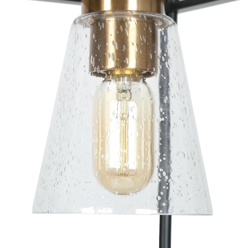 Torin Modern Farmhouse 4-Light Black Gold Rectangle Chandelier Glass Island Pendant Lights for Dining Room