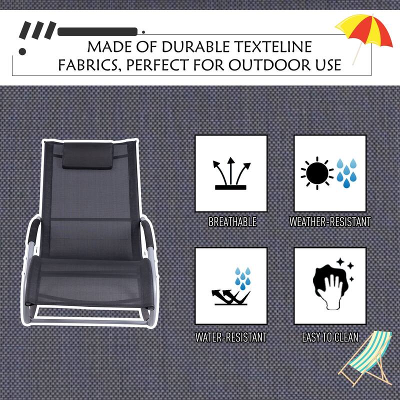 Outsunny Zero Gravity Chaise Rocker Patio Lounge Chairs with Recliner w/ Detachable Pillow & Weather-Fighting Fabric, Black