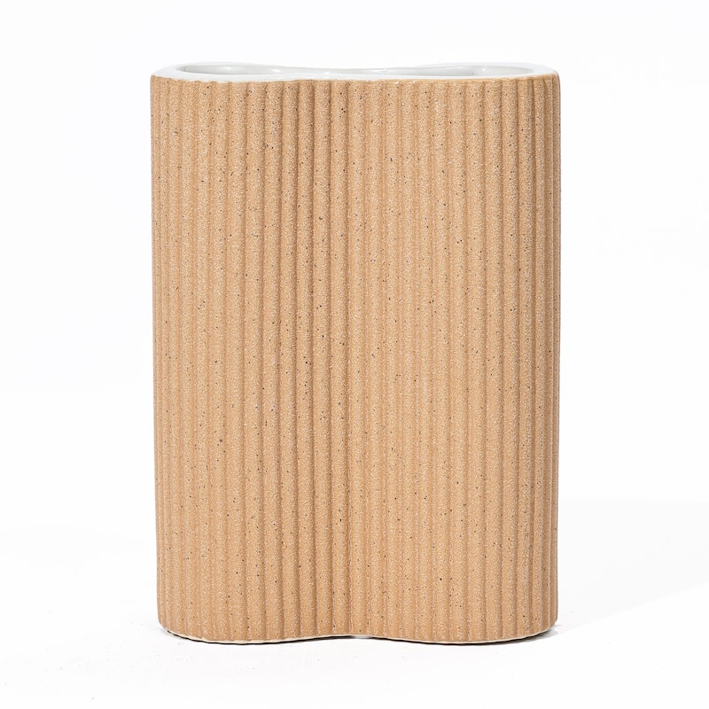 Brown Ceramic Fluted Curves Tall Vase (Single)