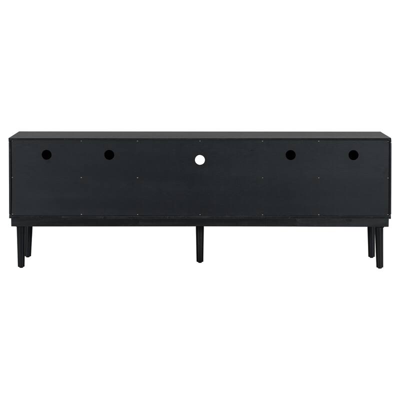 74.9" TV Stand with Vertical Striped Sliding Doors for Stylish Storage