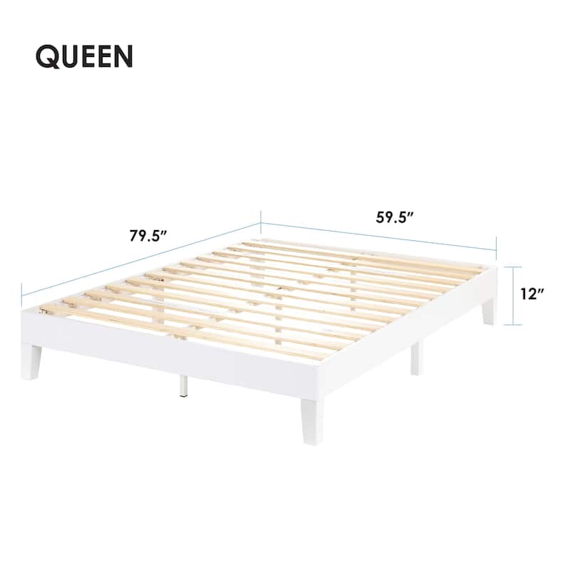 Grand Solid Wood 12-inch Platform Bed Frame by Crown Comfort