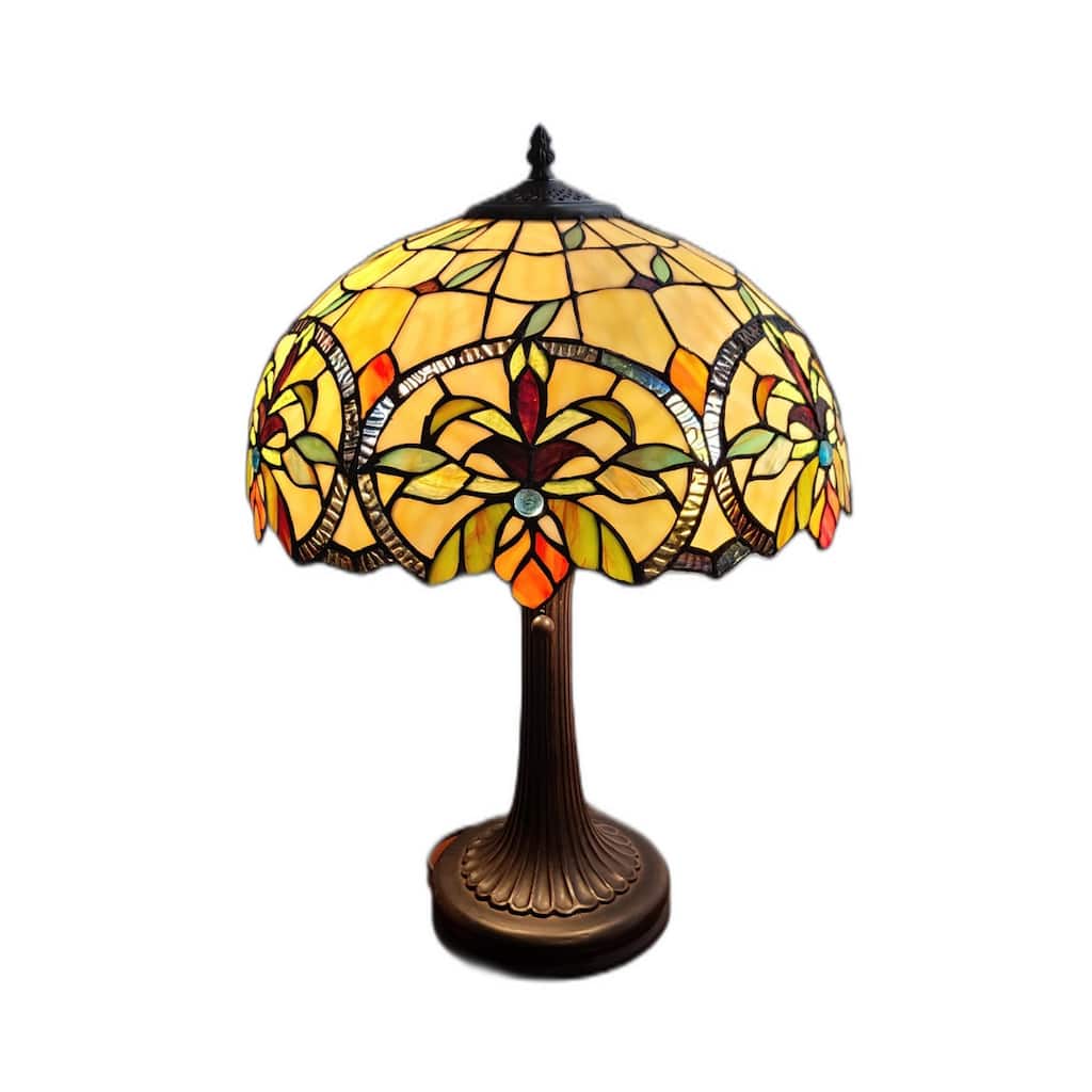 23 Inch Stained Glass Two Light Table Lamp with Dark Brown Metal Base - 12” x 21” x 23”