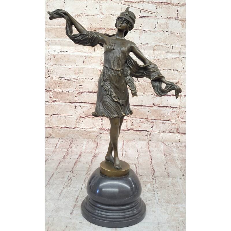 Art Deco Bronze Sculpture Of A Dancing Woman In Flowing Attire By Kernalan