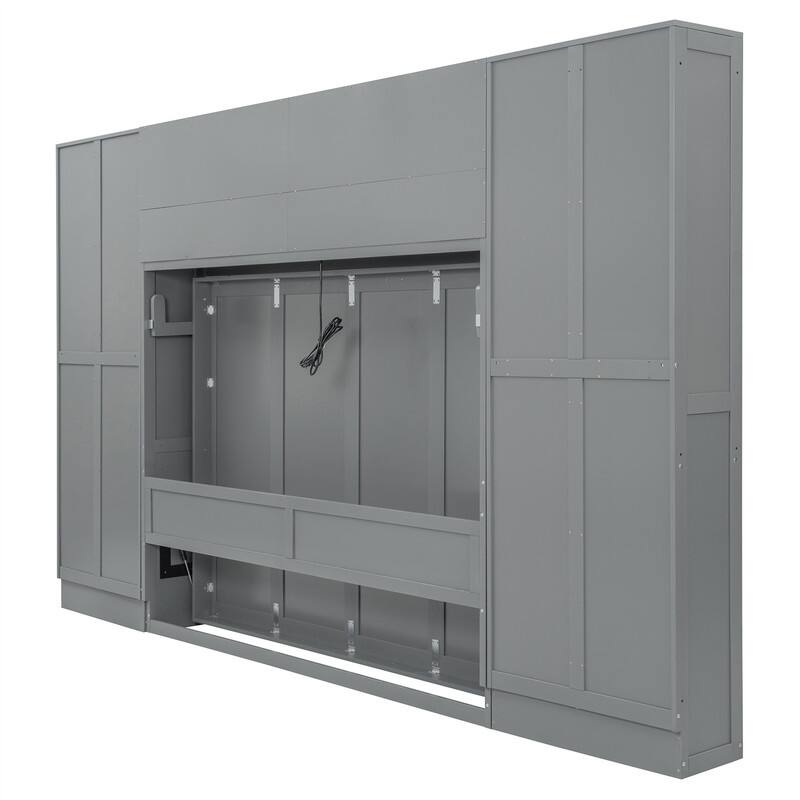 Full/Queen Size Murphy Wall Bed with Closet and 2 Storage Drawers, Space Saving Foldable Murphy Cabinet Bed with Storage Shelves