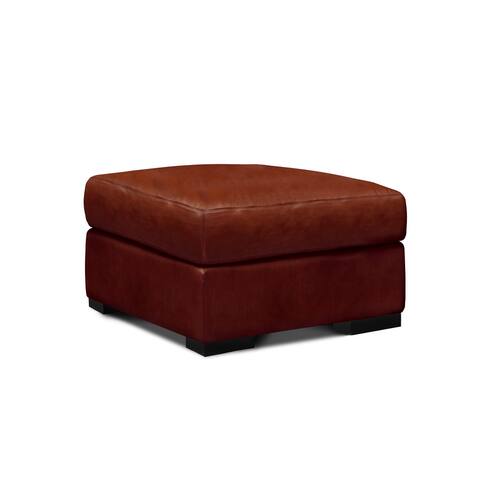 Santiago 100% Top Grain Leather Mid-century Ottoman, Russet Red-Brown