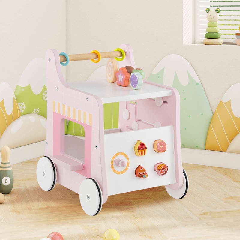 Costway Wooden Baby Walker Ice Cream Cart Toy with Sweet Accessories & - See Details