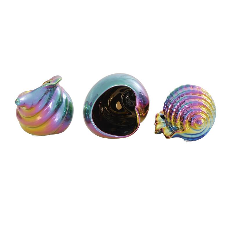 Silver, White or Multi Colored Porcelain Ceramic Shell Shell Decorative Sculpture (Set of 3)