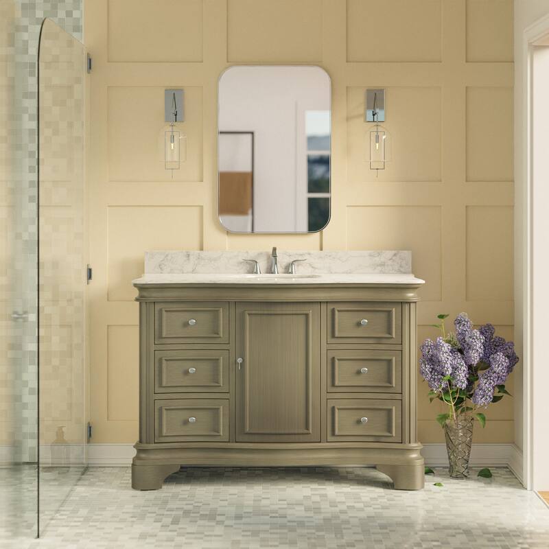 KitchenBathCollection Katherine 48" Bathroom Vanity with Carrara Marble Top