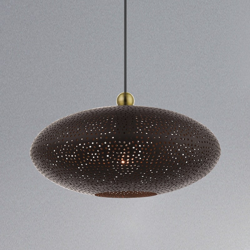Livex Lighting 1 Light Pendant, 49102-07 - 15.875" Dia x 10.25" - 80" Adj. H