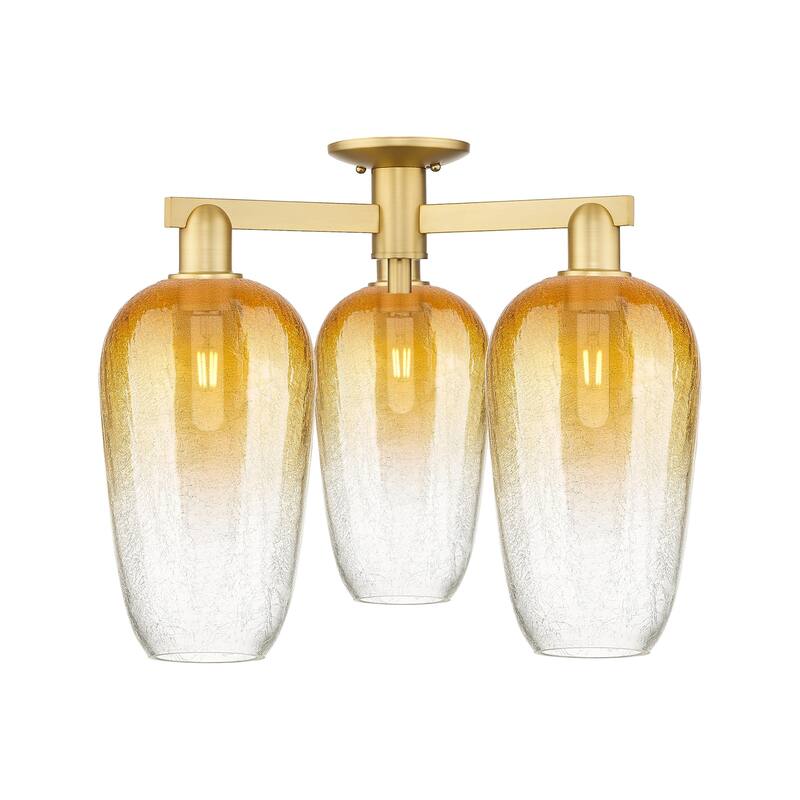 Innovations Lighting 716-3F-17-25 Brookhaven Flute Semi-Flush - Satin Gold / Amber