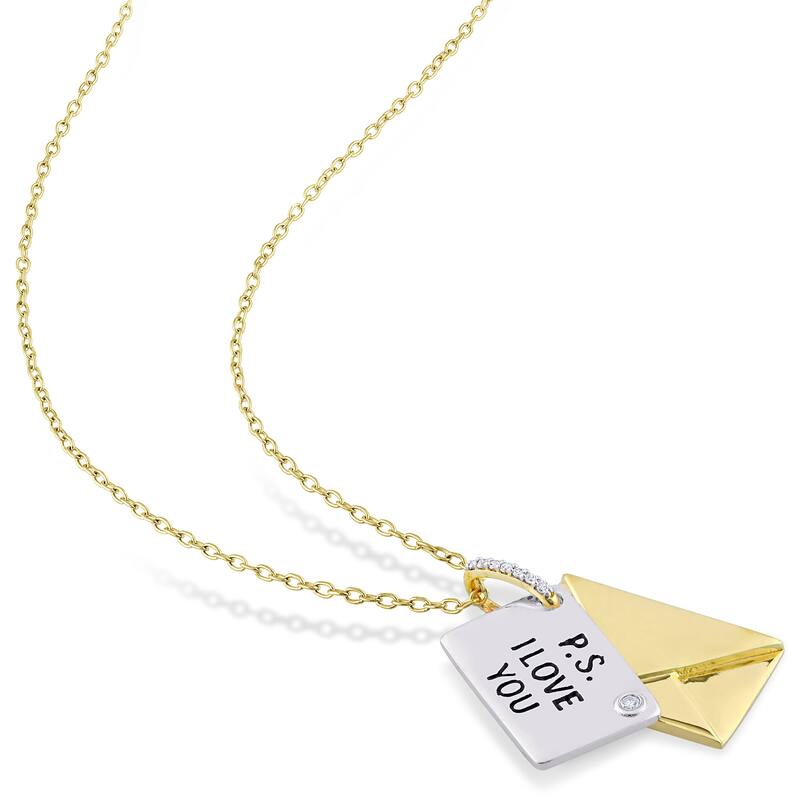 Miadora Diamond Accent "I Love You" Letter with Envelope Necklace in 2-Tone Sterling Silver