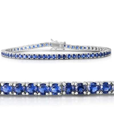 3 1/2ct Blue Sapphire Tennis Bracelet 14k White Gold 7"