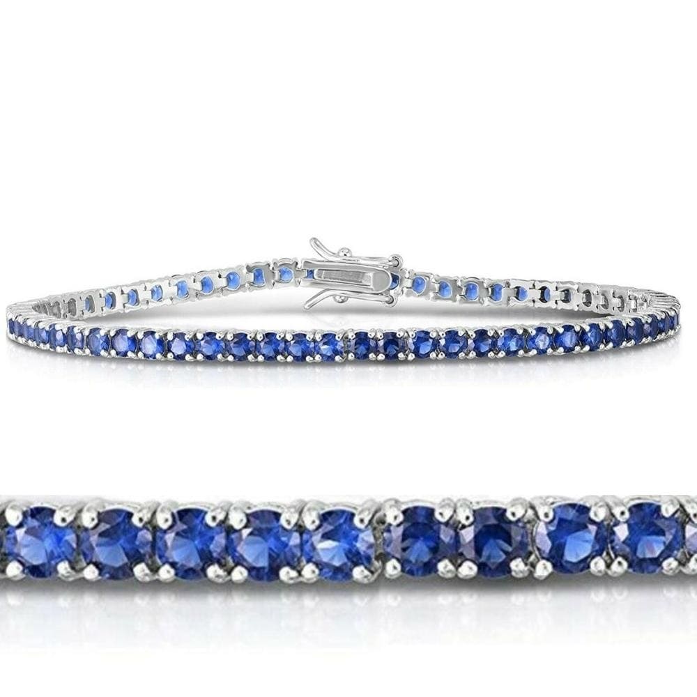 Bliss Diamond 3 1/2ct Blue Sapphire Tennis Bracelet 14k White Gold 7"