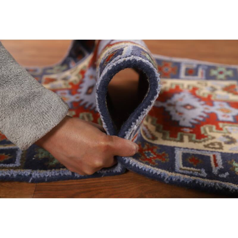 Hand Knotted Oriental 100% Wool Carpet Traditional Geometric Navy Blue & Blues Viss Area Rug - 3' 0'' X 2' 0''