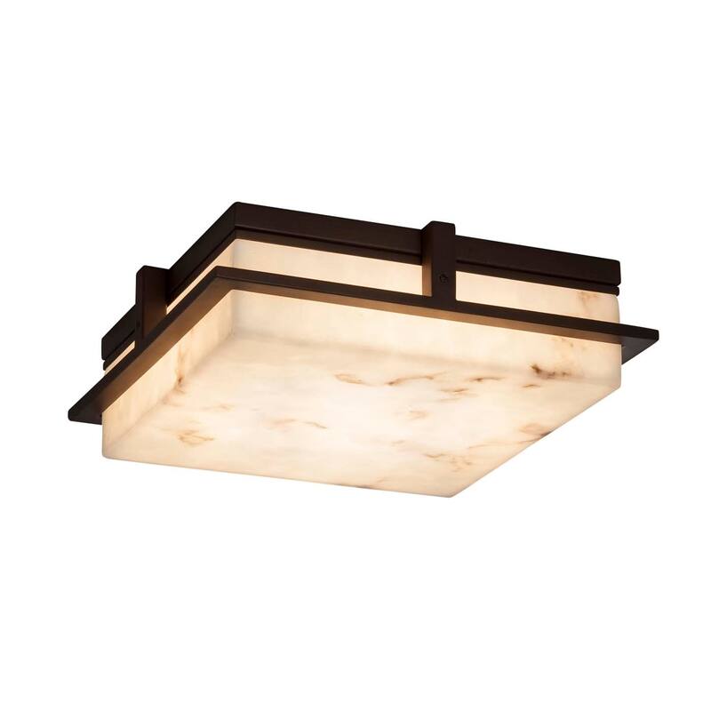 Justice Design LumenAria Avalon Dark Bronze 14-inch Large LED Flush Mount, Faux Alabaster Shade