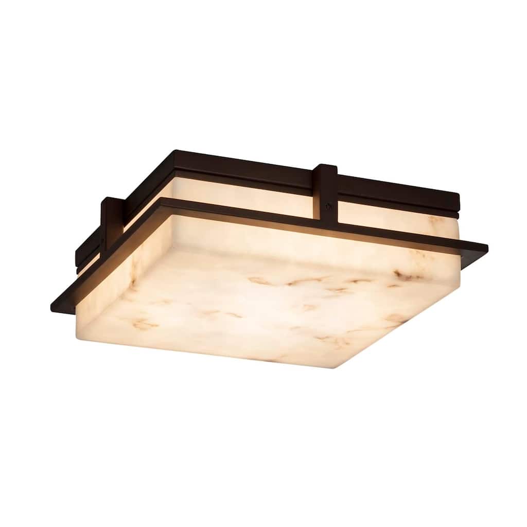 Justice Design LumenAria Avalon Dark Bronze 14-inch Large LED Flush Mount, Faux Alabaster Shade