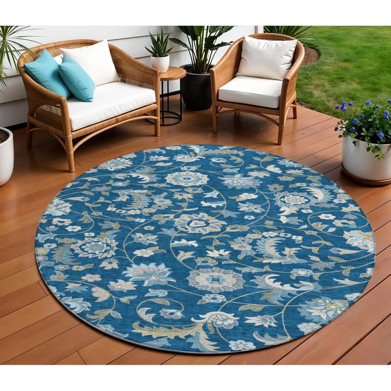 HomeRoots Floral Transitional Rectangle Outdoor Rug - 8' Round